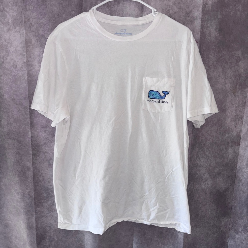 Vineyard Vines Mens Large White Preppy Coastal Whale Pocket T-Shirt